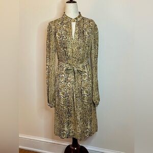 Tory Burch Silk Python Print Dress Belted Long Sleeve Gold Button EUC Size 4